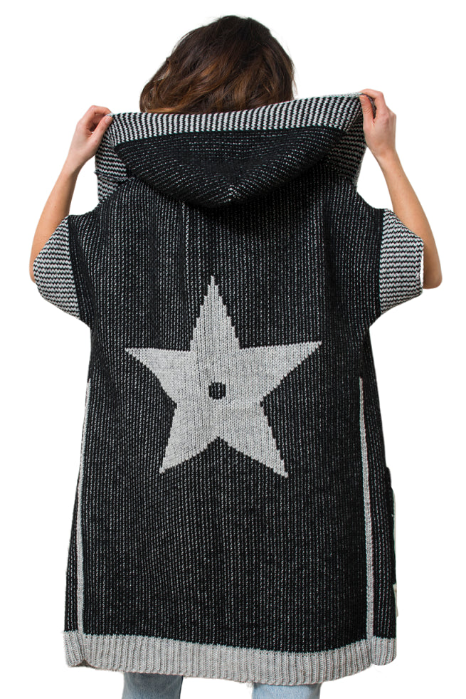 Kardigan Damski, Model: Pandora, Kolor: czarny-szary, Skład materiału: 55% Poliakryl; 25% Wełna; 10% Poliester; 10% Alpaka (Kardigan Damski, zdjęcie 3)