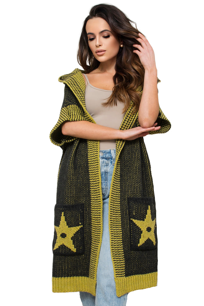 Kardigan Damski, Model: Pandora, Kolor: szary, Skład materiału: 55% Poliakryl; 25% Wełna; 10% Poliester; 10% Alpaka, Przeznaczenie: Wiosna/Jesień, Rozmiar: Uniwersalny (Kardigan Damski, zdjęcie 2)