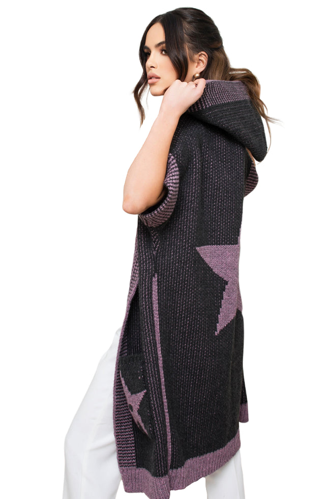 Kardigan Damski, Model: Pandora, Kolor: grafitowy-wrzos, Skład materiału: 55% Poliakryl; 25% Wełna; 10% Poliester; 10% Alpaka (Kardigan Damski, zdjęcie 2)