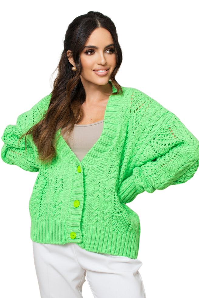 Kardigan Damski, Model: Kiara, Kolor: green, Skład materiału: 60% Akryl; 30% Wełna; 10% Alpaka (Kardigan Damski, zdjęcie 2)