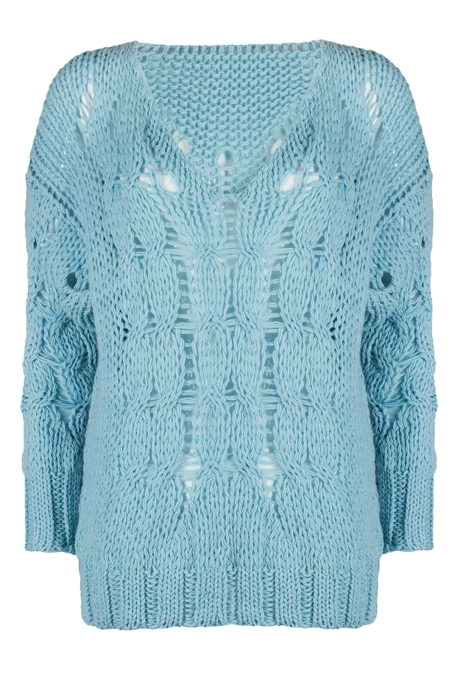 Sweter Damski, Model: Cleo, Kolor: błękitny, Skład materiału: 100% Wełna (Sweter Damski, zdjęcie 3)