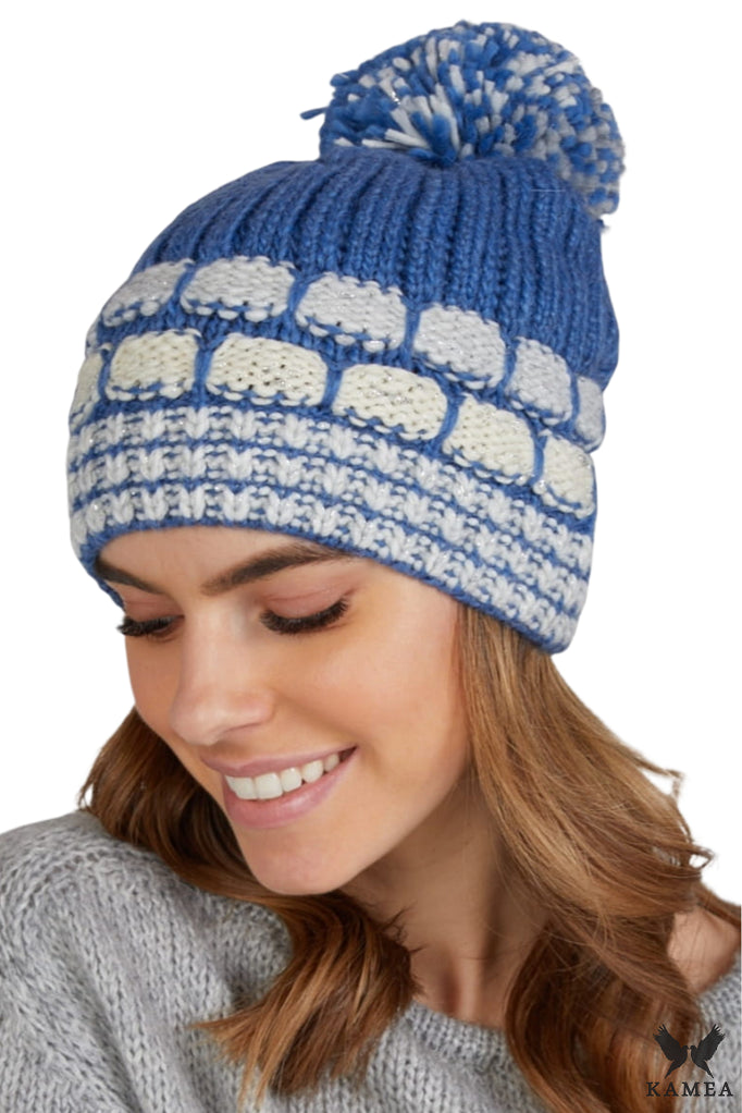 Czapka Damska, Model: Amanda, Kolor: niebieski, Skład materiału: 30% Wełna; 30% Akryl; 20% Alpaka; 20% Moher, Przeznaczenie: Jesień/Zima, Rozmiar: Uniwersalny (54-60)