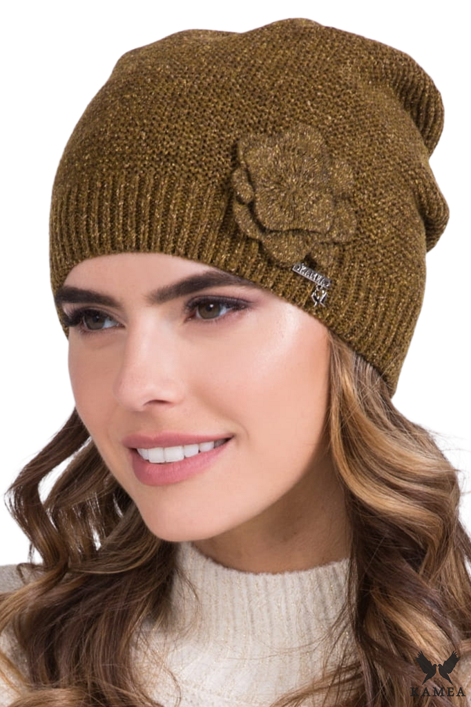 Čepice, Model: Jovita, Barva: khaki, Složení materiálu: 45% Akryl; 37% Vlna Merino; 18% Hedvábí, Velikost: Univerzální (54-60)