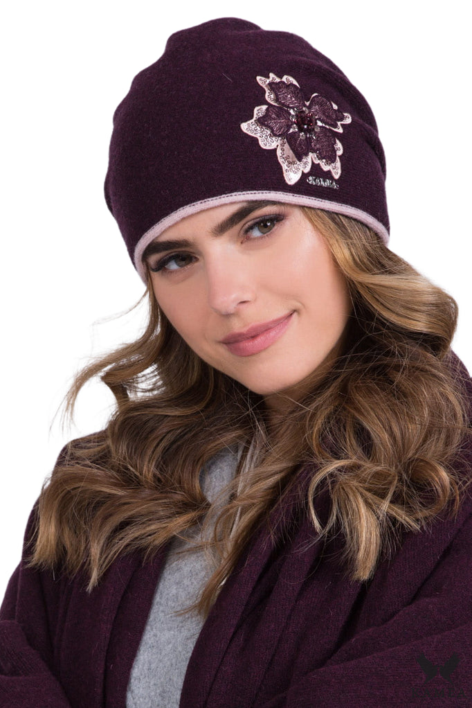 Czapka Damska, Model: Panama, Kolor: fioletowy, Skład materiału: 80% Wełna; 20% Poliamid, Rozmiar: Uniwersalny (54-60)