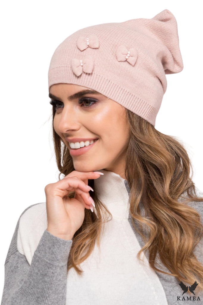 Czapka Damska, Model: Renata, Kolor: różowy, Skład materiału: 50% Wełna; 20% Alpaka; 20% Akryl; 10% Moher, Rozmiar: Uniwersalny (54-60)