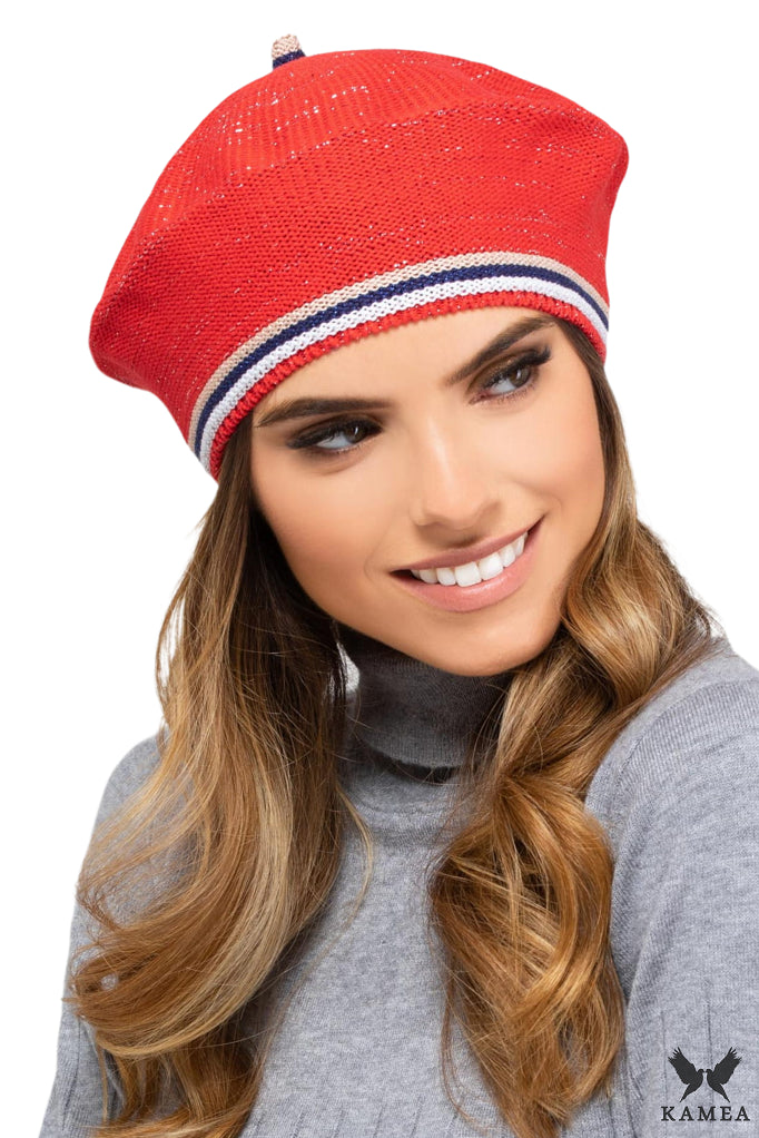 Beret Damski, Model: Las Palmas, Kolor: czerwony, Skład materiału: 50% Bawełna ; 50% Akryl, Rozmiar: Uniwersalny (54-60)