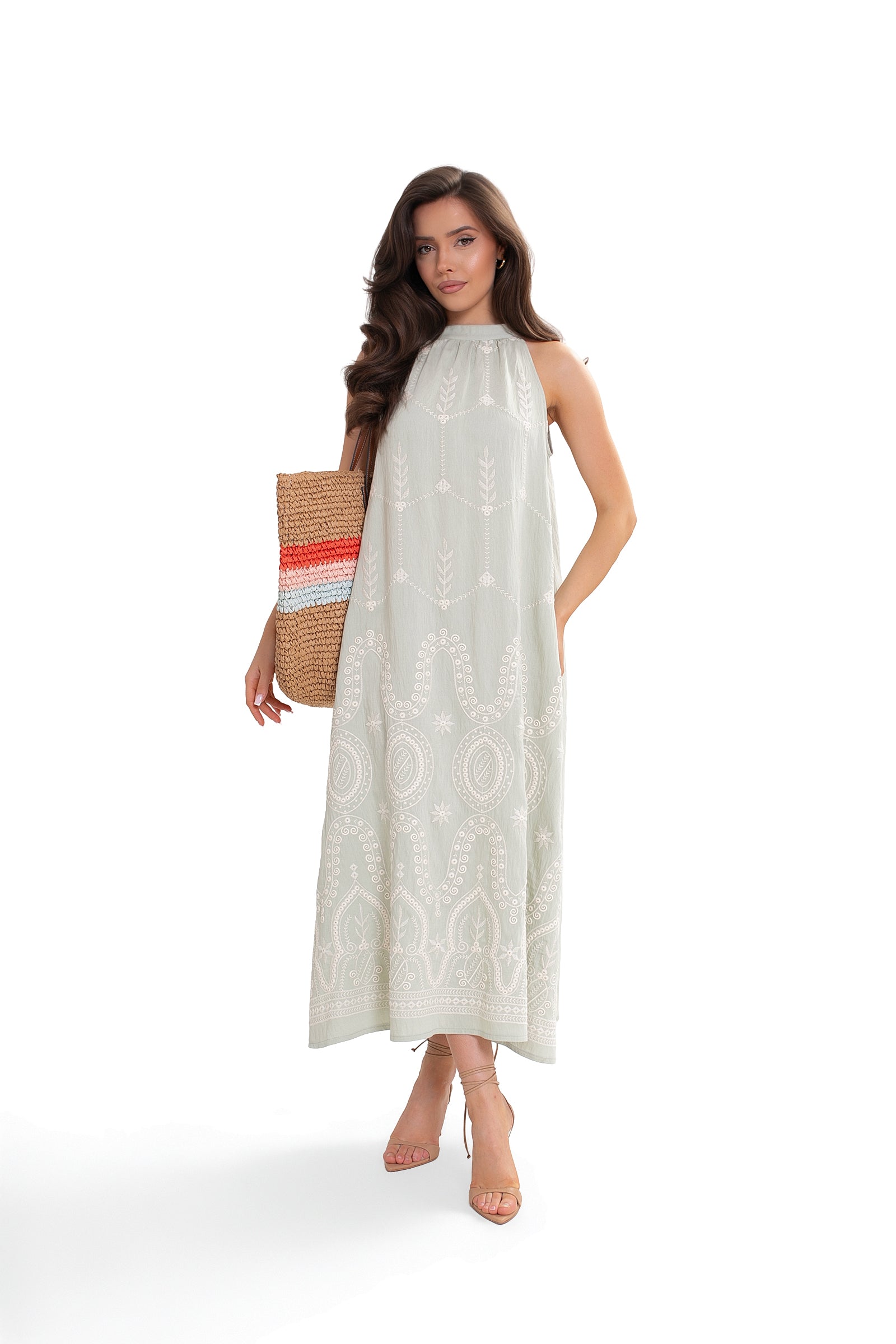ALBA embroidered cotton maxi dress — SS 2026 green palette | Spironik.pl