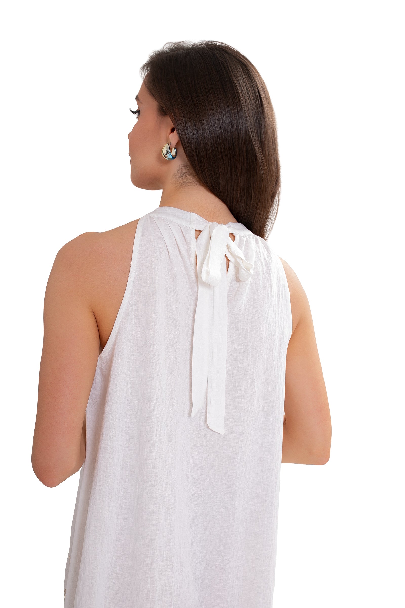 Elegancka sukienka letnia maxi z naturalnej bawełny z haftem i regulowanym dekoltem | Bastet | Spironik.pl