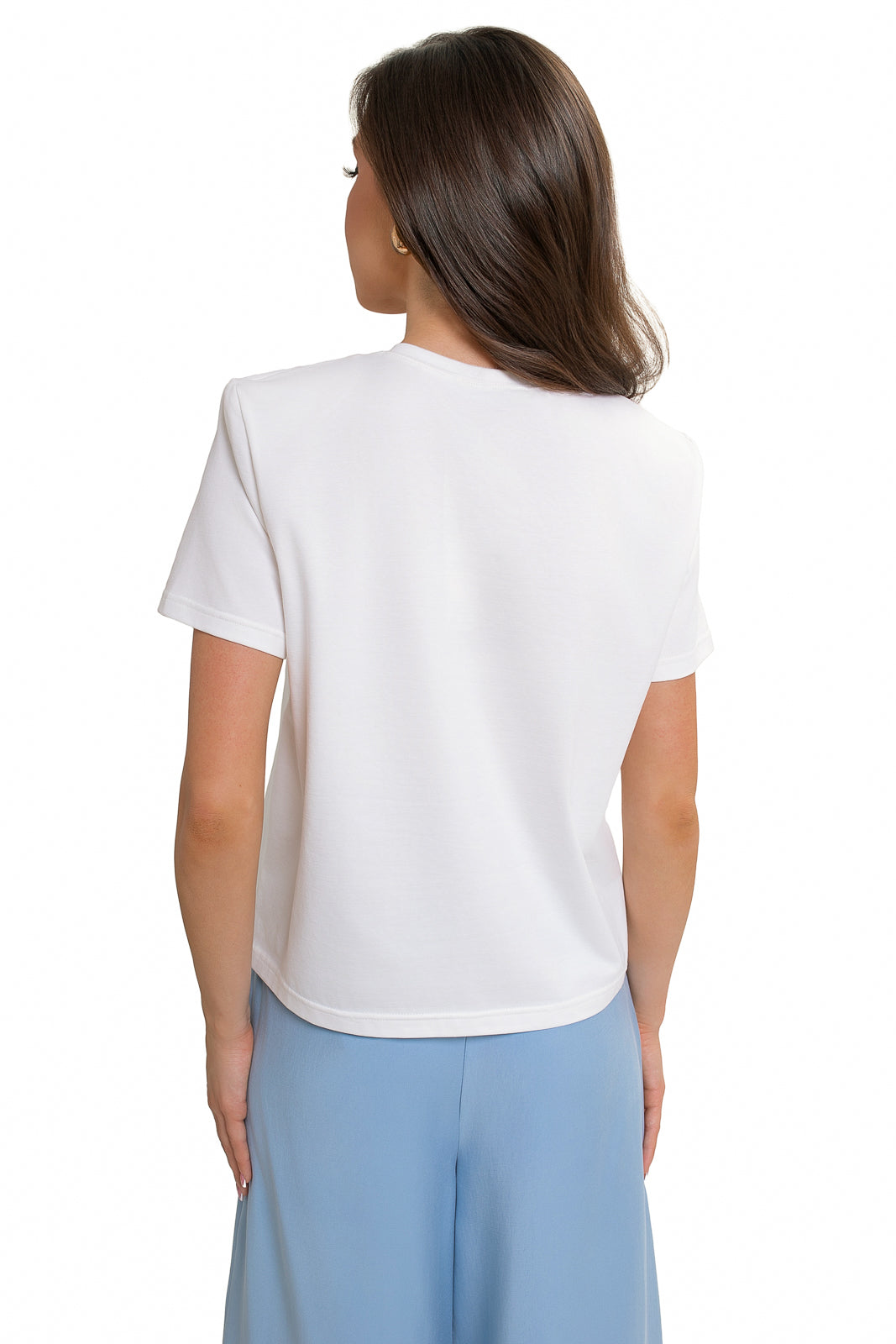 Nowoczesny T-shirt damski Bastet Girl z krótkim rękawem i artystycznym nadrukiem w odcieniu Ecru | Spironik.pl