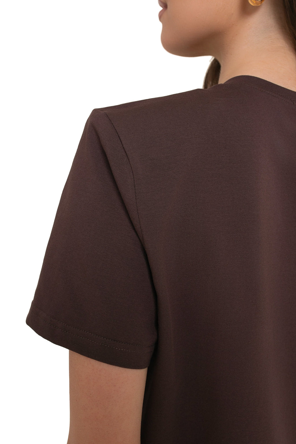 Brązowy T-shirt damski Bastet Girl z krótkim rękawem, bawełny z elastanem i modnym artystycznym nadrukiem | Spironik.pl