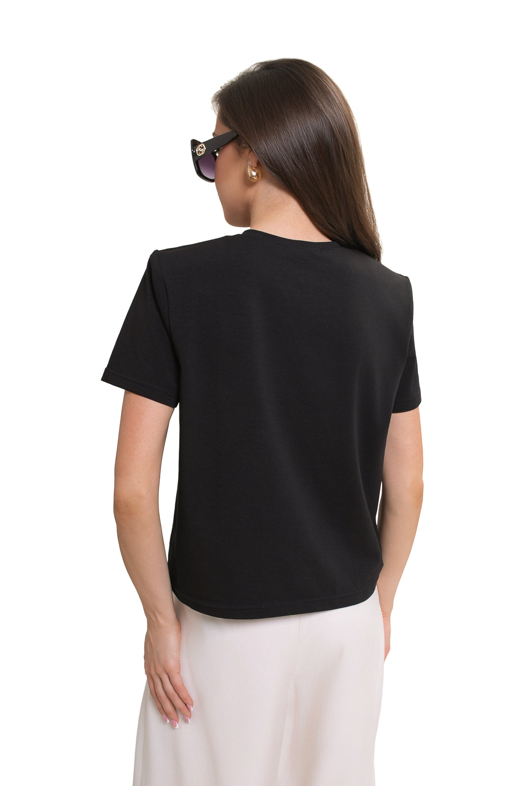 Bawełniany T-shirt damski Bastet Girl z elastanem, podkreślający sylwetkę i ramiona w kolorze czarnym | Spironik.pl