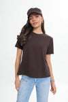 Cotton blouse with shoulder pads - an elegant basic. Chocolate Colour