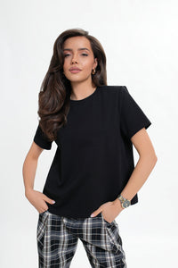 Baumwollbluse mit Schulterpolstern – ein elegantes Basic. Farbe: Schwarz