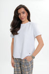 Cotton blouse with shoulder pads - an elegant basic. Color White