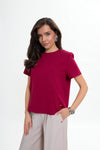 Cotton blouse with shoulder pads - an elegant basic. Color Burgundy