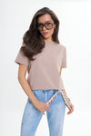 Cotton blouse with shoulder pads - an elegant basic. Color Beige