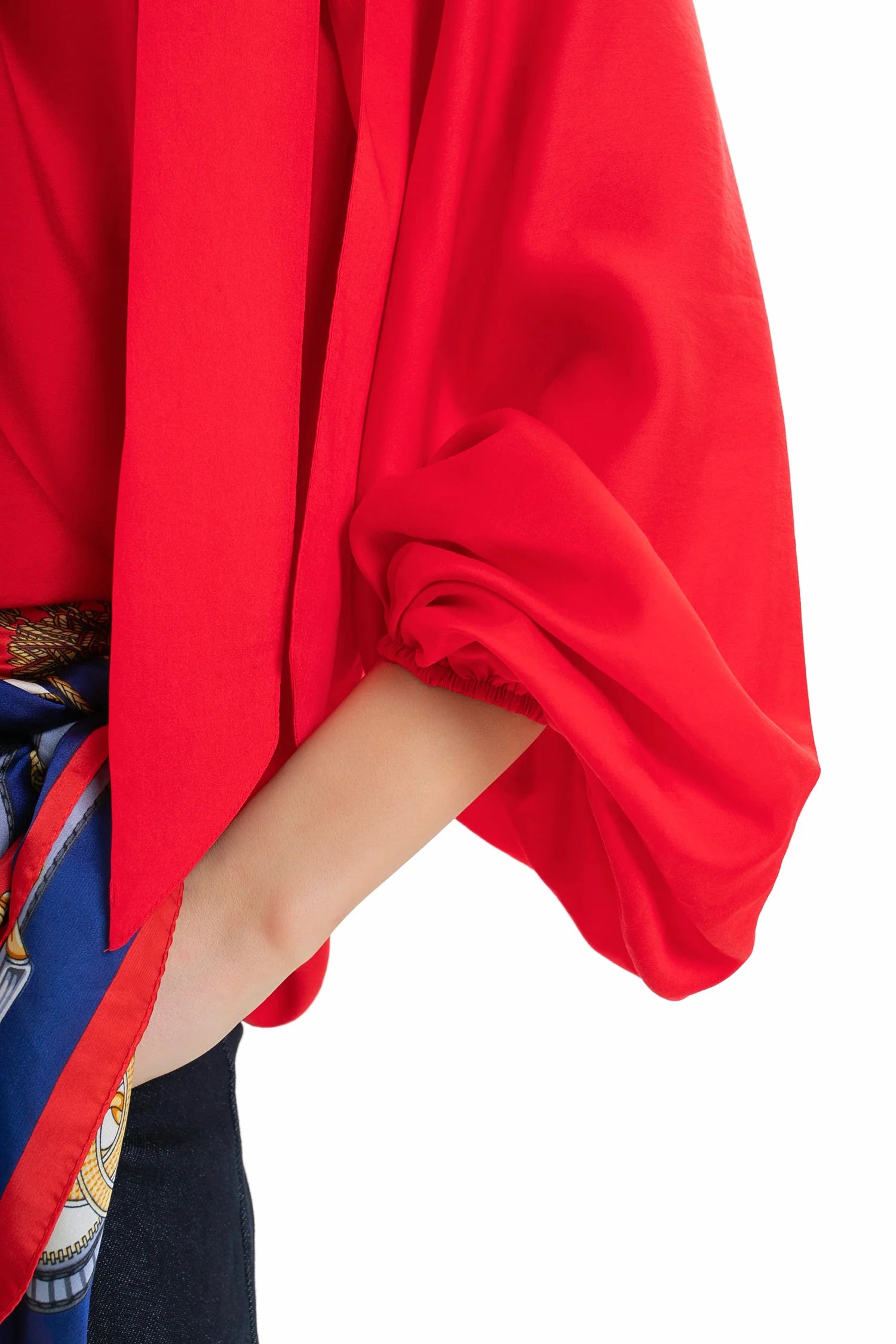 Elegant women’s shirt with a bow and puff sleeves. Color Red