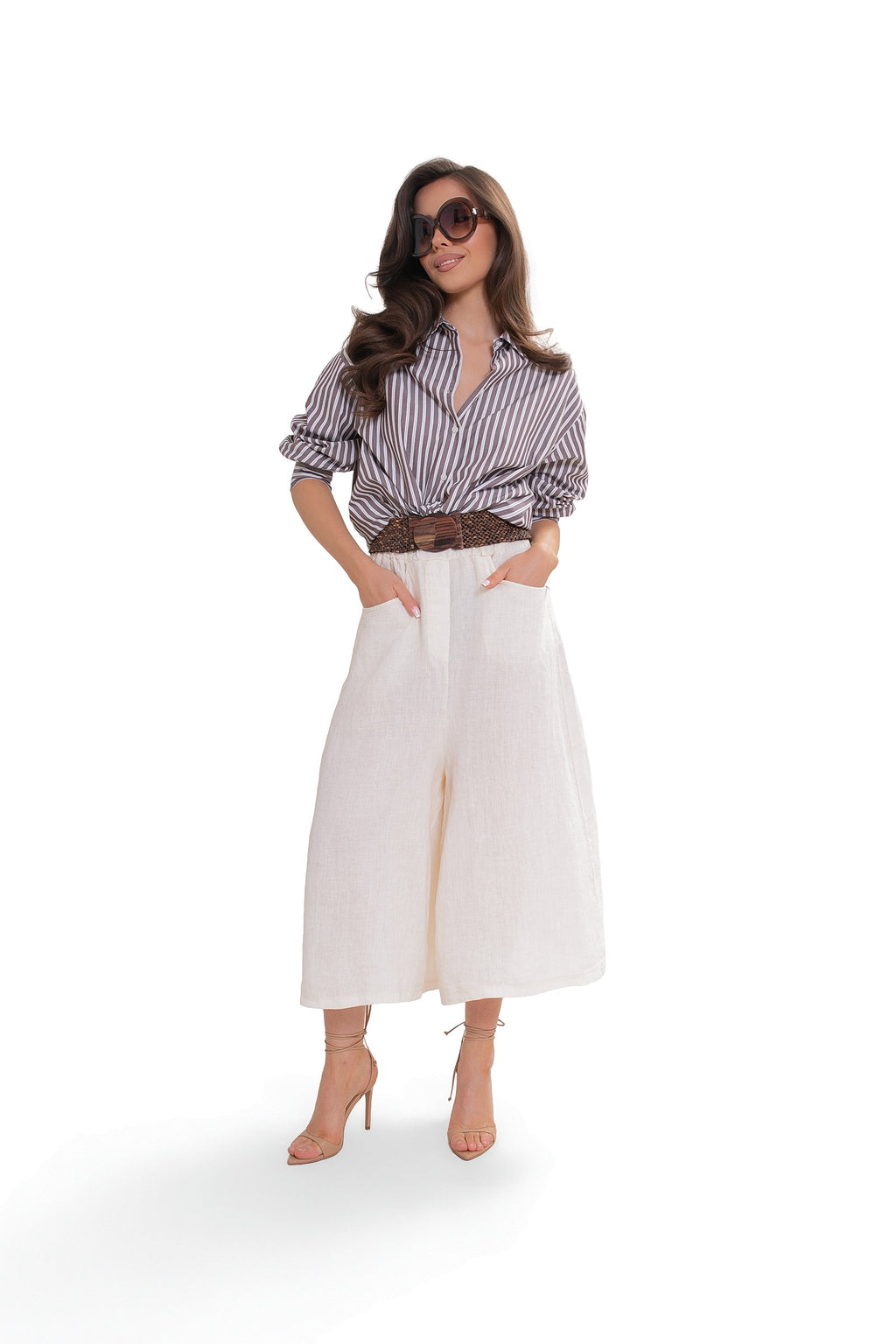Elegancka koszula damska EMMA w paski, bawełniany materiał z elastanem, idealna do stylizacji smart casual | Bastet | Spironik.pl