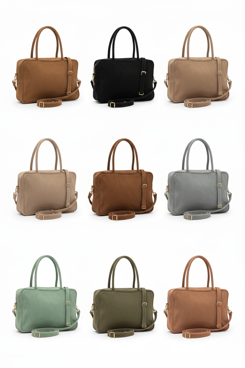 Minimalistyczna torba zamszowa z eleganckim wykończeniem w złotym kolorze | Bastet | Spironik.pl