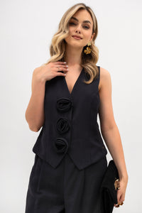 Women's vest with floral buttons - elegant, adjustable design. Graphite color