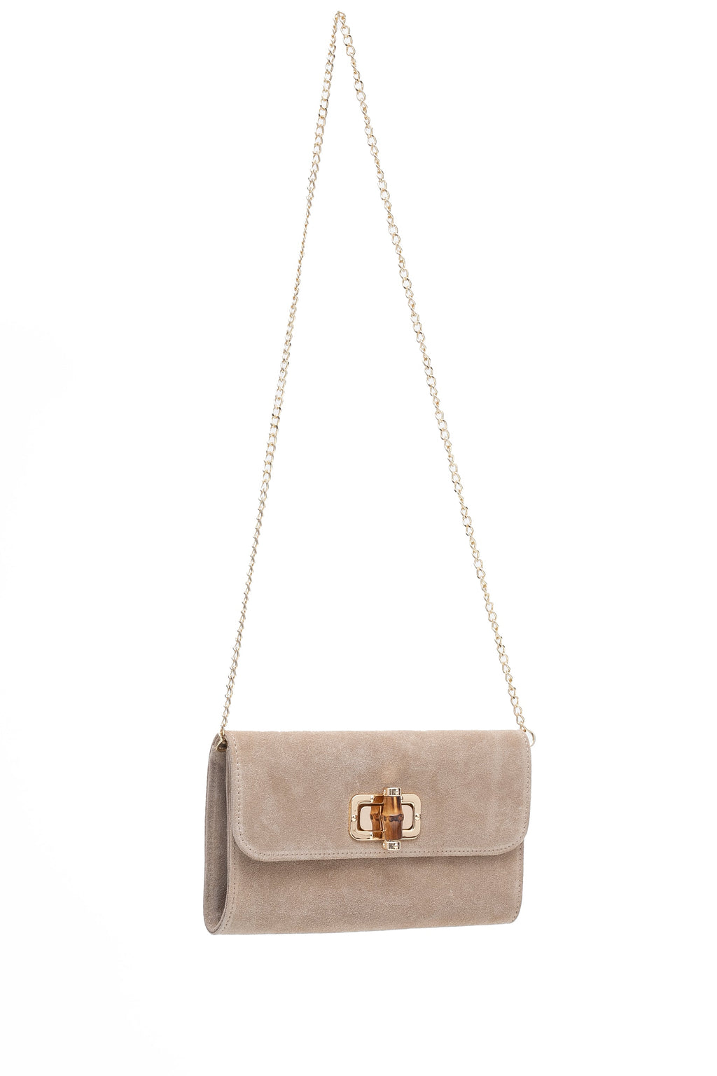 Mała torebka zamszowa z oryginalnym zapięciem, doskonała na wieczorne wyjścia | Bastet | Spironik.pl