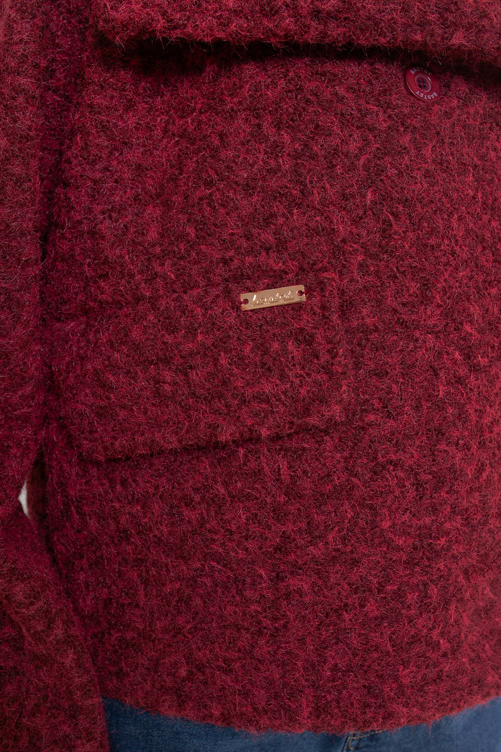 Kurtka kimono z luźnym krojem, zapinana na logowane guziki, w odcieniu bordowym | Bastet | Spironik.pl