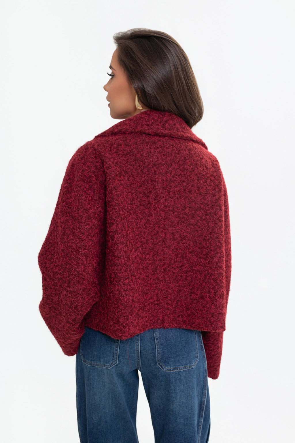 Bordowa kurtka damska z efektownymi klapami, doskonała do stylizacji smart casual | Bastet | Spironik.pl