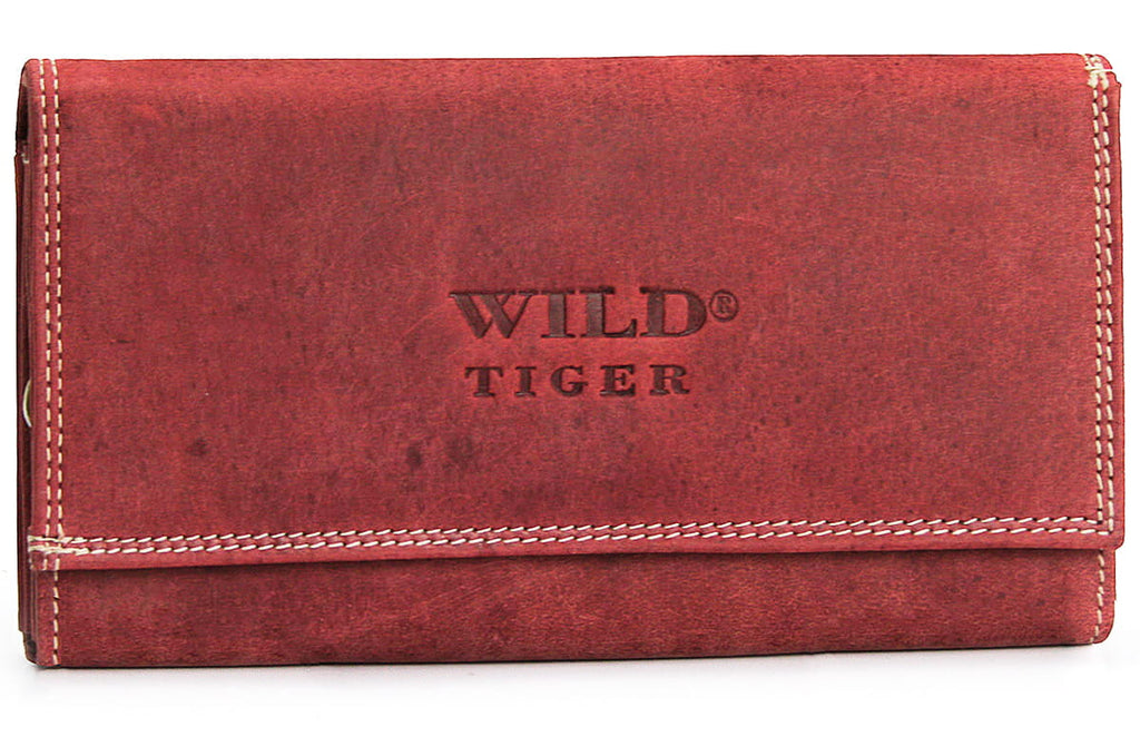 Portfel damski Wild Tiger z miękkiej skóry nubukowej w ciemnoczerwonym kolorze | Spironik.pl