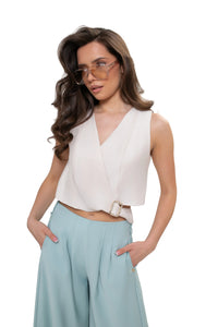 Elegant Women's Vest with a Buckle - Formal Wear for Work. Light Beige Color