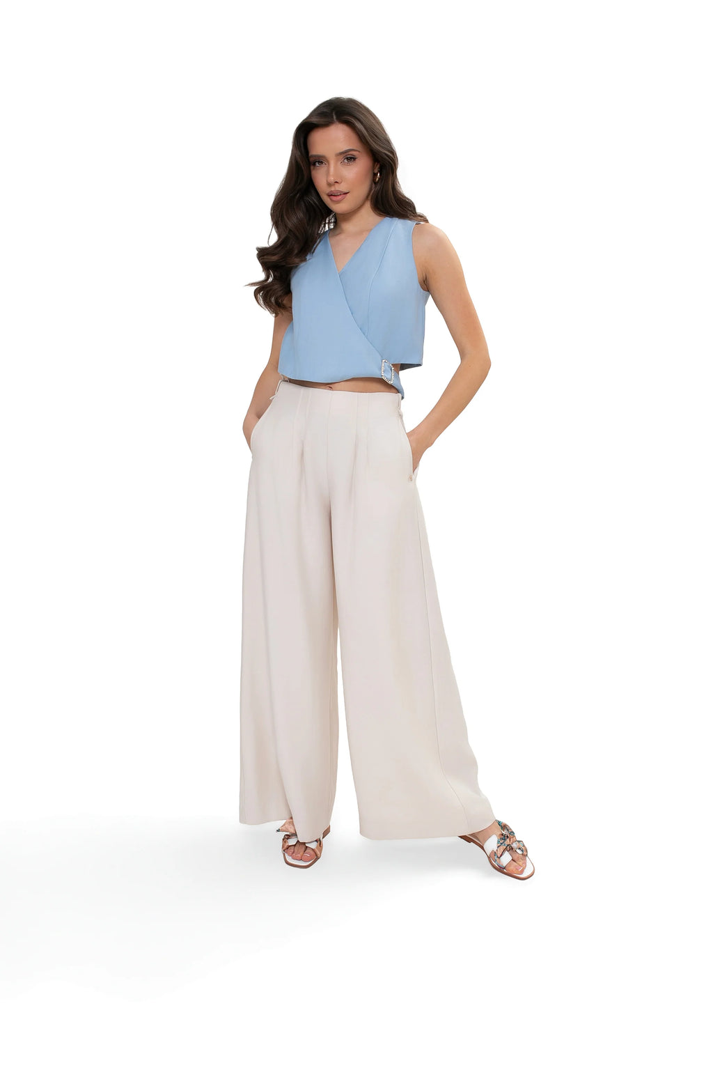 Elegant Women's Vest with a Buckle - Formal Wear for Work. Light Blue