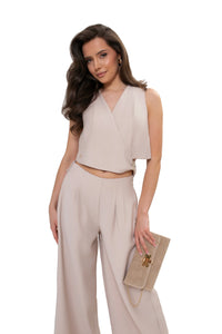 Elegant Women's Vest with a Buckle - Formal Wear for Work. Dark Beige Color