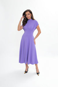 Knitted diver midi dress - flared. Color: Purple