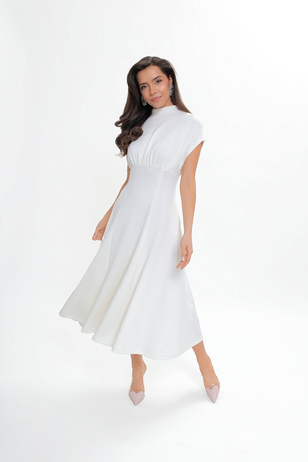 Flared knit midi dress in ecru — spring summer 2026 colors | Spironik.pl