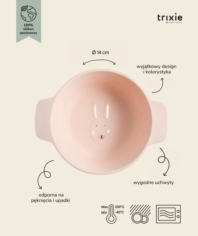 Detail textury silikonové misky s roztomilým zvířátkem, měkká a příjemná na dotek | Trixie | Spironik.pl