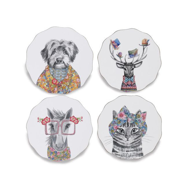 Okrągłe podkładki Mikasa Tipperleyhill z grafiką psa, jelenia, konia i kota w kolorach wielokolorowych | KitchenKraft | Spironik.pl