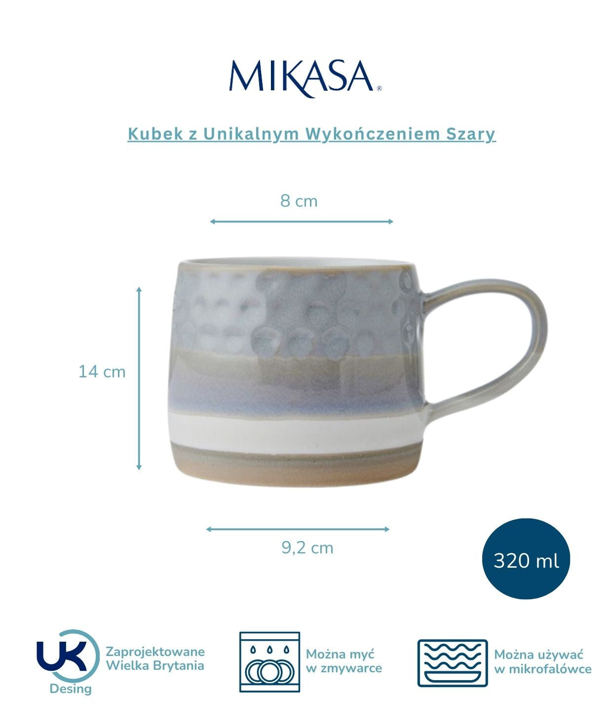 Kubek Mikasa z boku, ukazujący elegancką formę i pojemność 320 ml | KitchenKraft | Spironik.pl