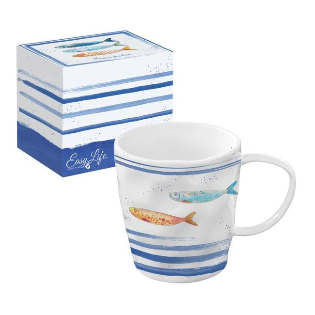 Porcelanowy kubek z motywem ryb w morskiej głębinie, widok z przodu, pojemność 350 ml | EasyLife | Spironik.pl