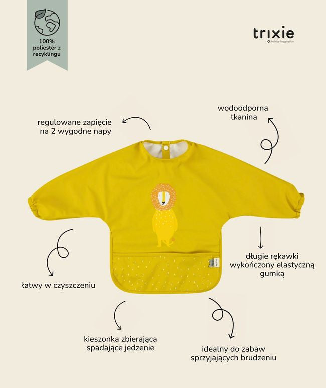 Detal materiału wodoodpornego śliniaka z długimi rękawkami, wykonany z recyklingowanego poliestru | Trixie | Spironik.pl