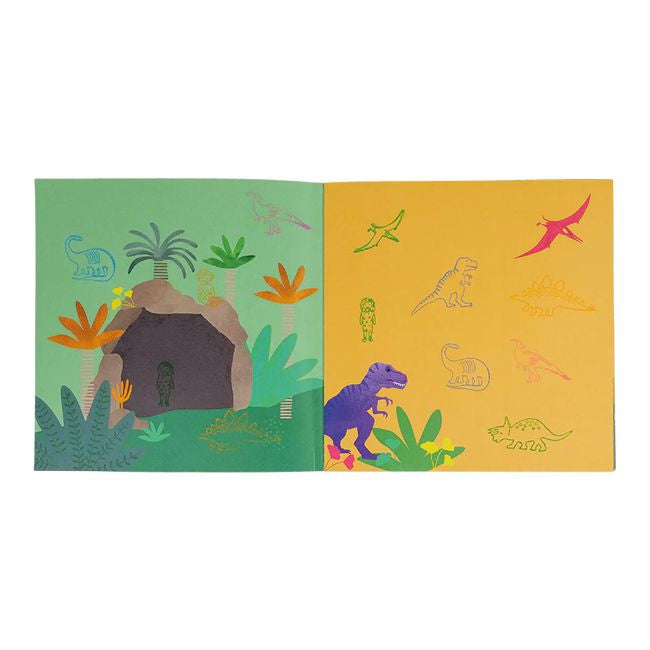 Drewniane pieczątki z motywami dinozaurów oraz kolorowe poduszki z tuszem | Floss & Rock | Spironik.pl