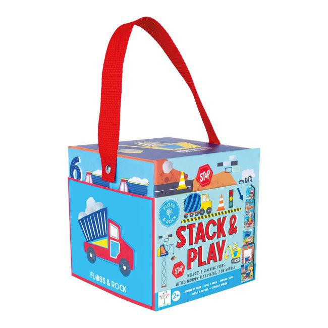 Zestaw do układania z kolorowymi kostkami i drewnianymi elementami w poręcznym pudełku | Floss & Rock | Spironik.pl