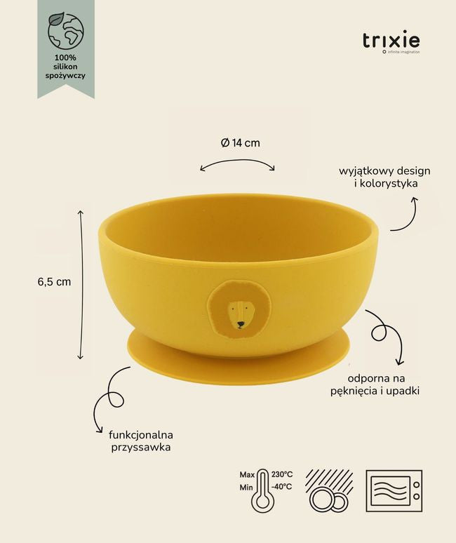 Lev v silikonové misce s přísavkou, pohled z boku, ideální pro použití v kuchyni | Trixie | Spironik.pl