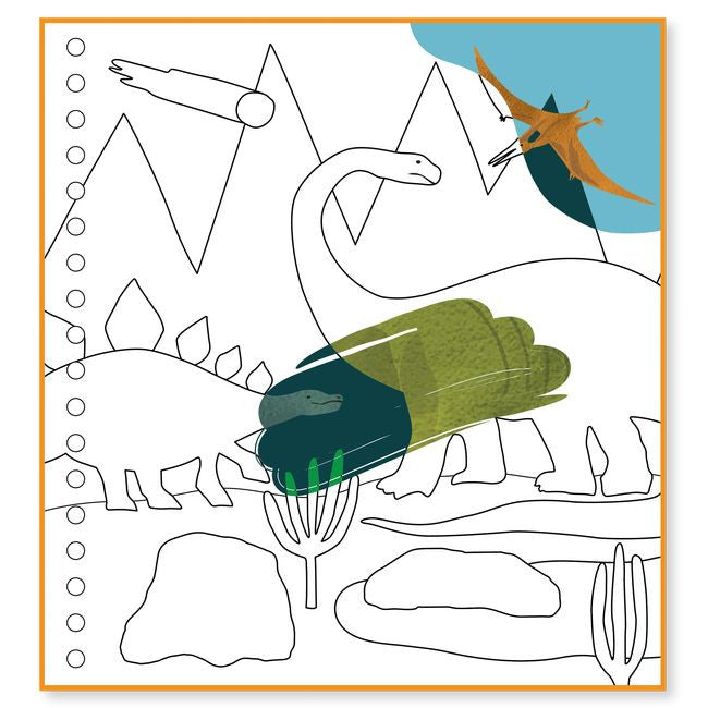 Přiblížení na texturu stránek omalovánky, ukazující rozmanité úkoly k vykonání | Floss & Rock | Spironik.pl