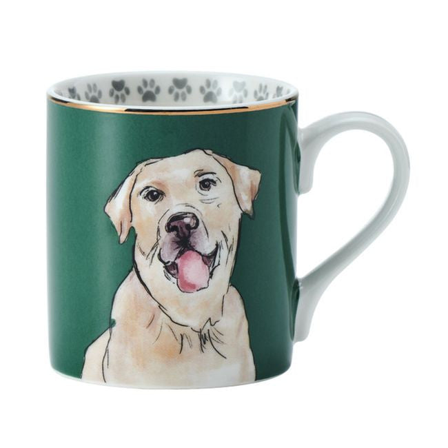 Porcelanowy kubek Mikasa Labrador 280 ml z uroczą ilustracją psa na zielonym tle | KitchenKraft | Spironik.pl