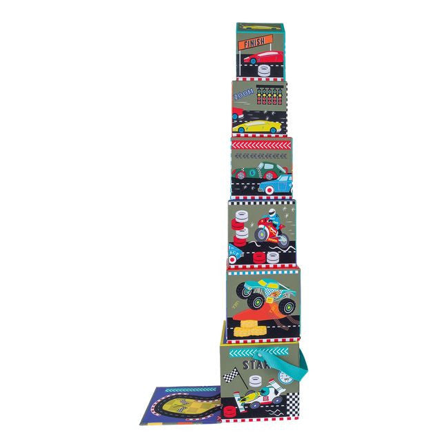 Zestaw 6 kostek do układania z drewnianymi elementami w użyciu przez dziecko | Floss & Rock | Spironik.pl