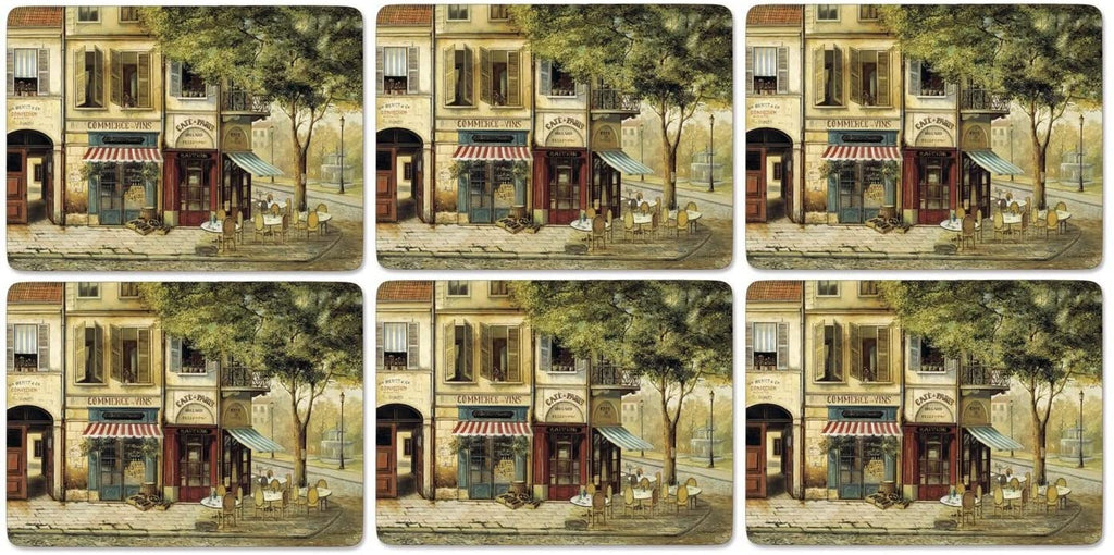 Zestaw sześciu korkowych podkładek z malowniczą sceną Paryża z XIX wieku w kolekcji Parisian Scene | Pimpernel | Spironik.pl