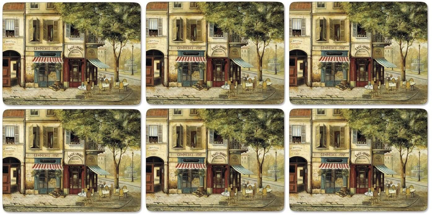 Zestaw sześciu korkowych podkładek z malowniczą sceną Paryża z XIX wieku w kolekcji Parisian Scene | Pimpernel | Spironik.pl