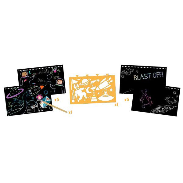 Drewniany rysik do zdrapywania czarnej farby na kartach z motywem kosmicznym | Floss & Rock | Spironik.pl