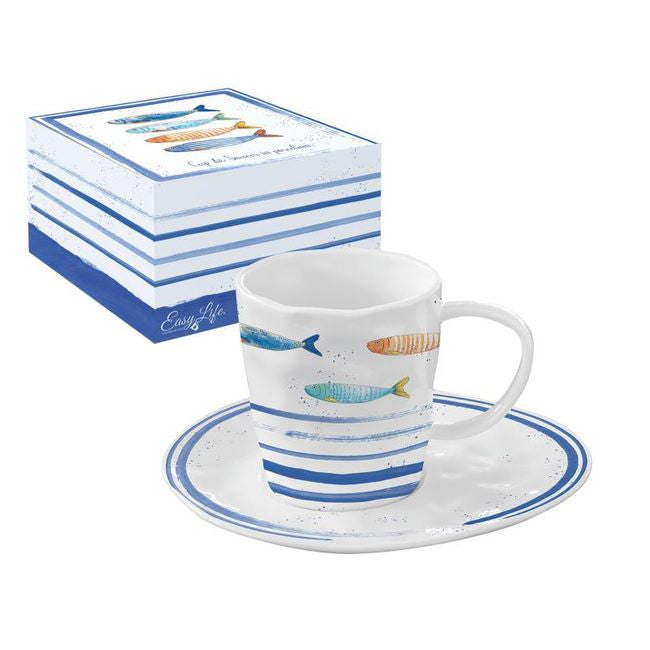 Filiżanka porcelanowa z motywem ryb w morskiej głębinie, widok z przodu, pojemność 250 ml | EasyLife | Spironik.pl