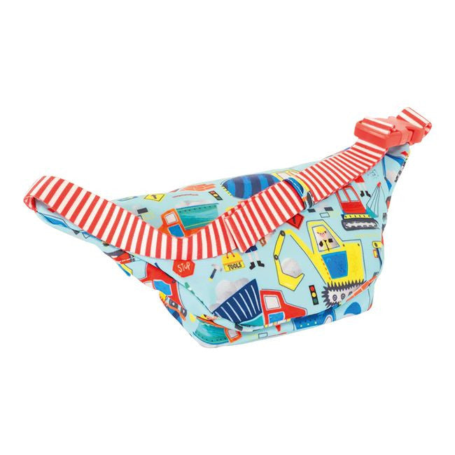 Pojemna nerka z przednią kieszenią, zbliżenie na suwaki z breloczkami w kształcie koparek | Floss & Rock | Spironik.pl