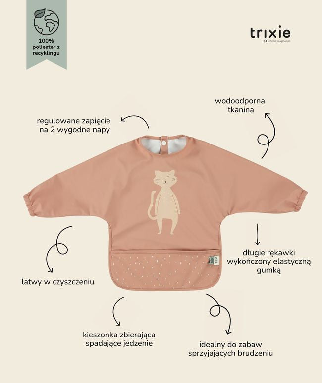Detal materiału śliniaka z długimi rękawkami, wykonany z recyklingowanego poliestru, łatwy do czyszczenia | Trixie | Spironik.pl